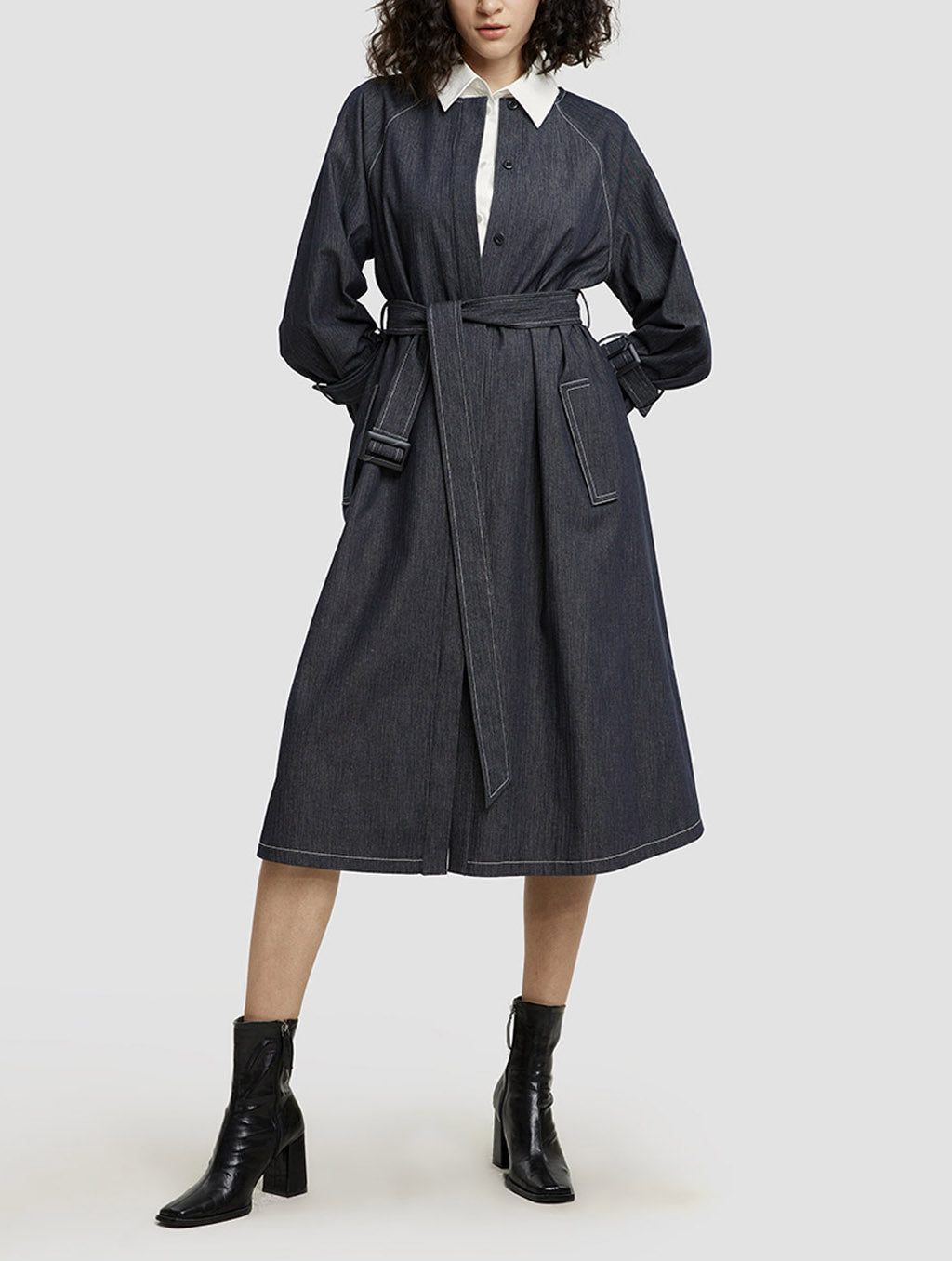 Denim Belted Coat - Denim, XL image