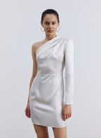 One Shoulder Silk Mini Dress - Pearl White, XS image