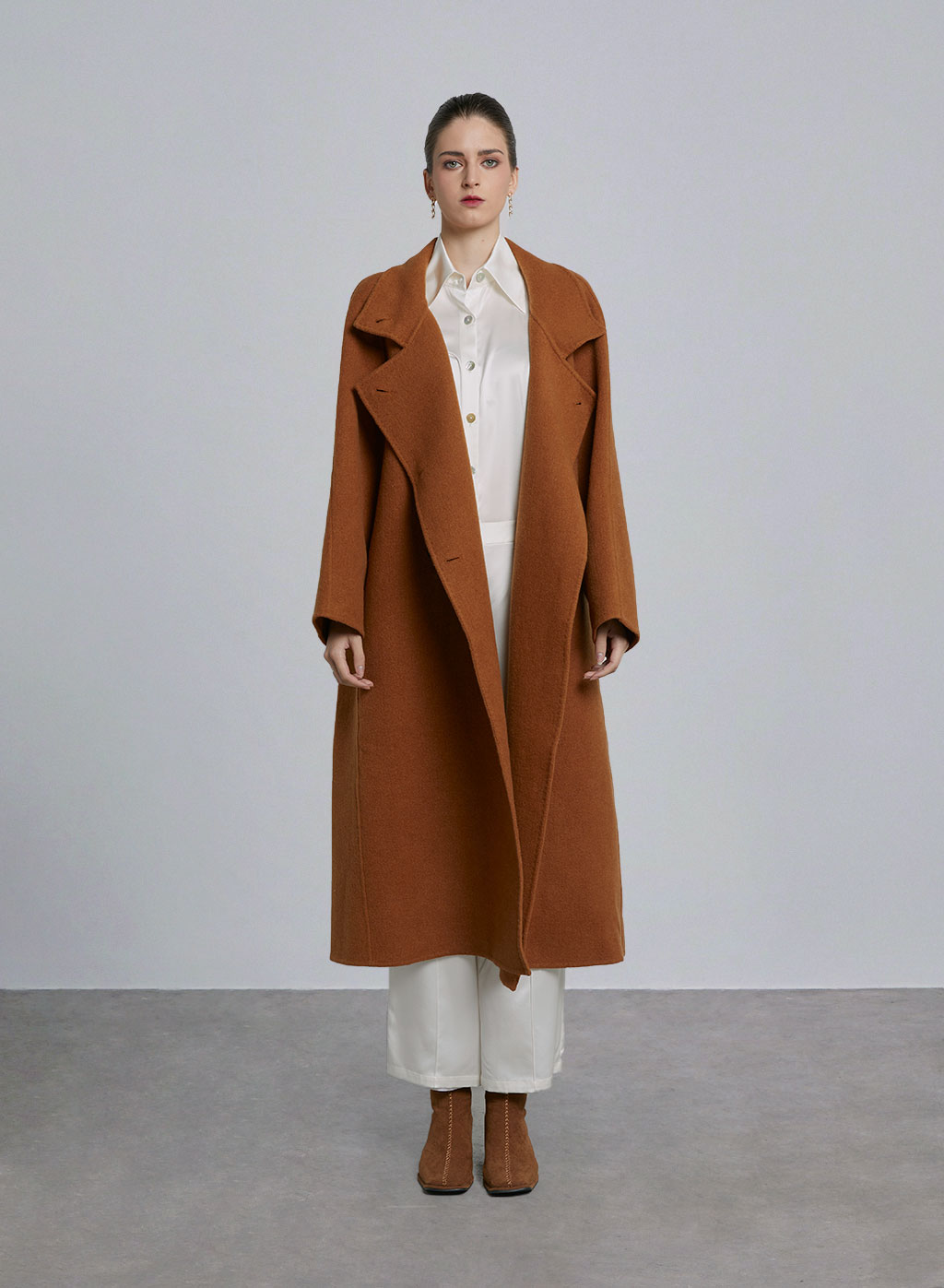 Double Breasted High Neck Wool Coat - Syrup, S image