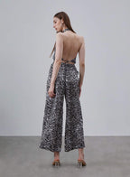 Printed Halter Neck Cut-out Silk Jumpsuit image 3