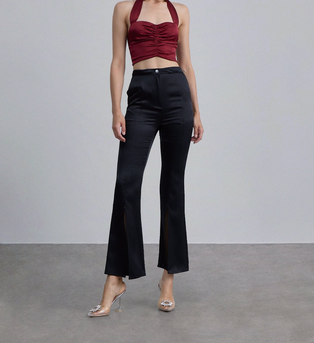 Front Pleated Halterneck Silk Top