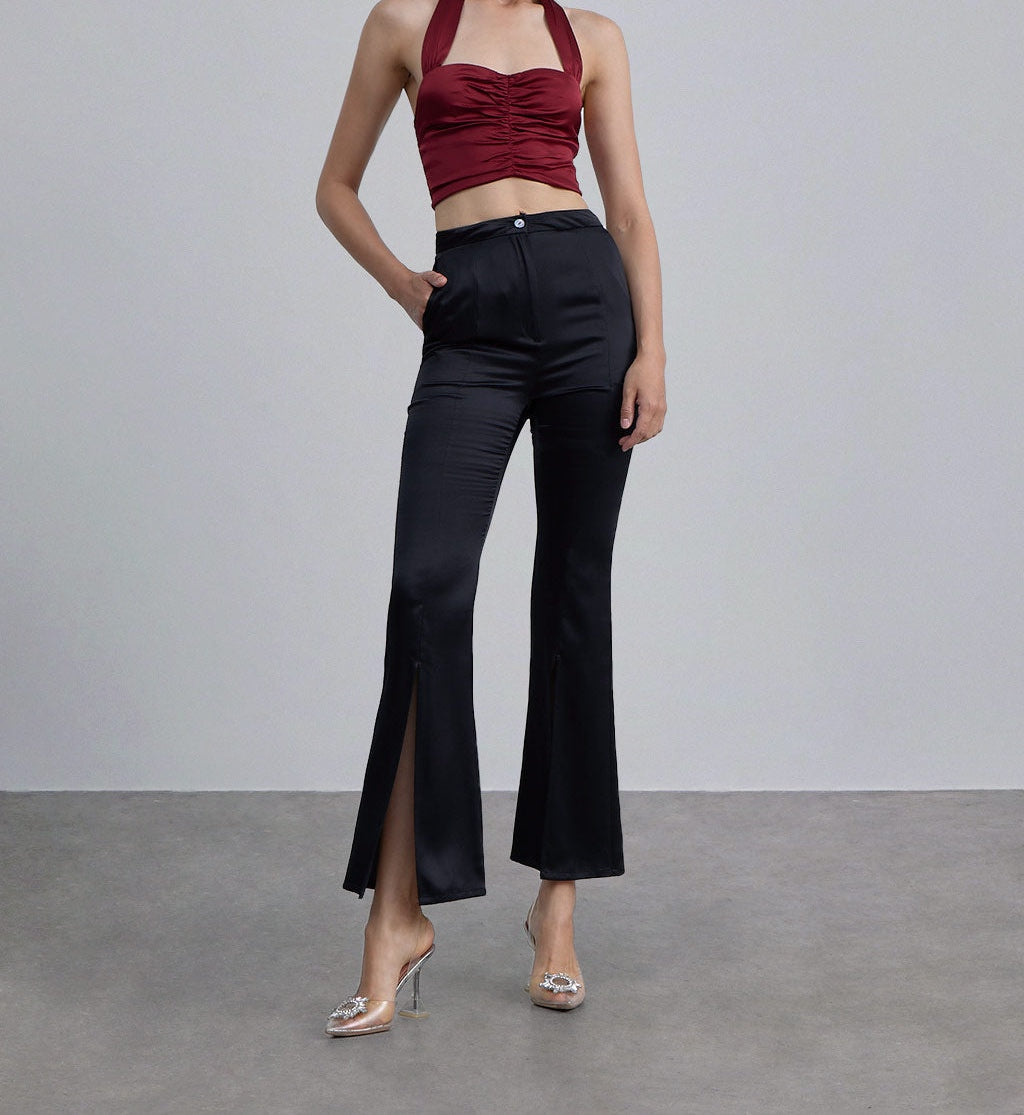 Front Slit Silk Bell-bottomed Pants