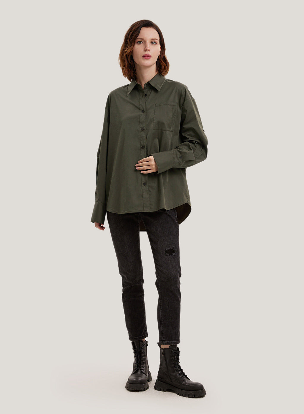 Long-Sleeve Cotton-Blend Shirt
