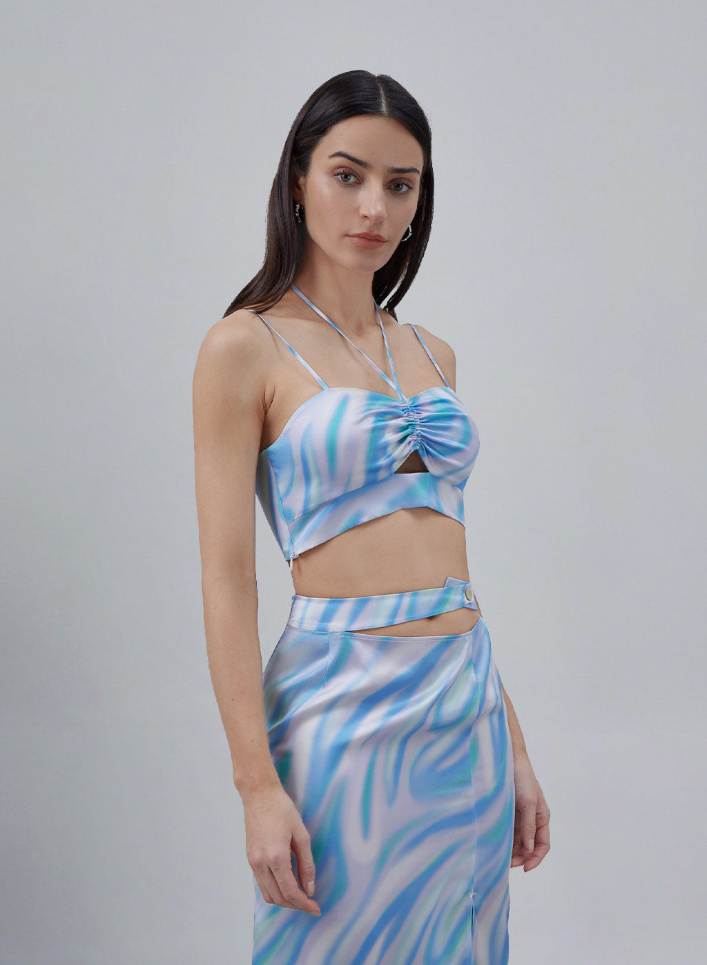 Halter Neck Cut-out Silk Top