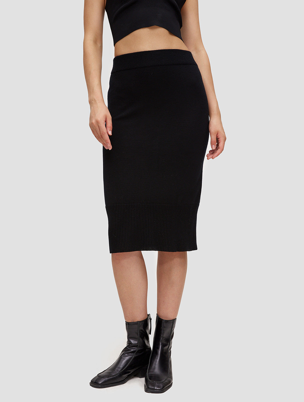 knit midi skirt-positive-black