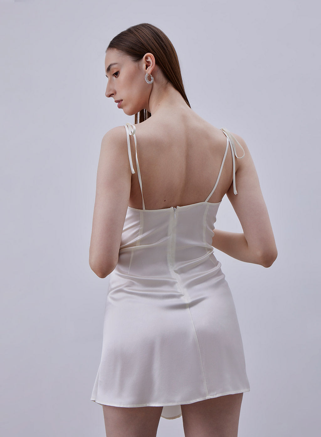 Lace Up Front Silk Slip Dress