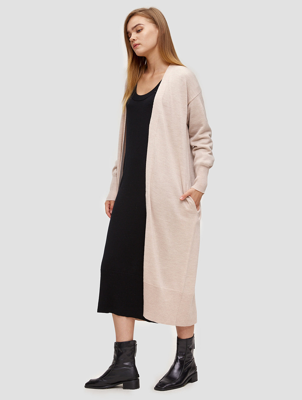 LAT Maxi Open-front Wool Cardigan