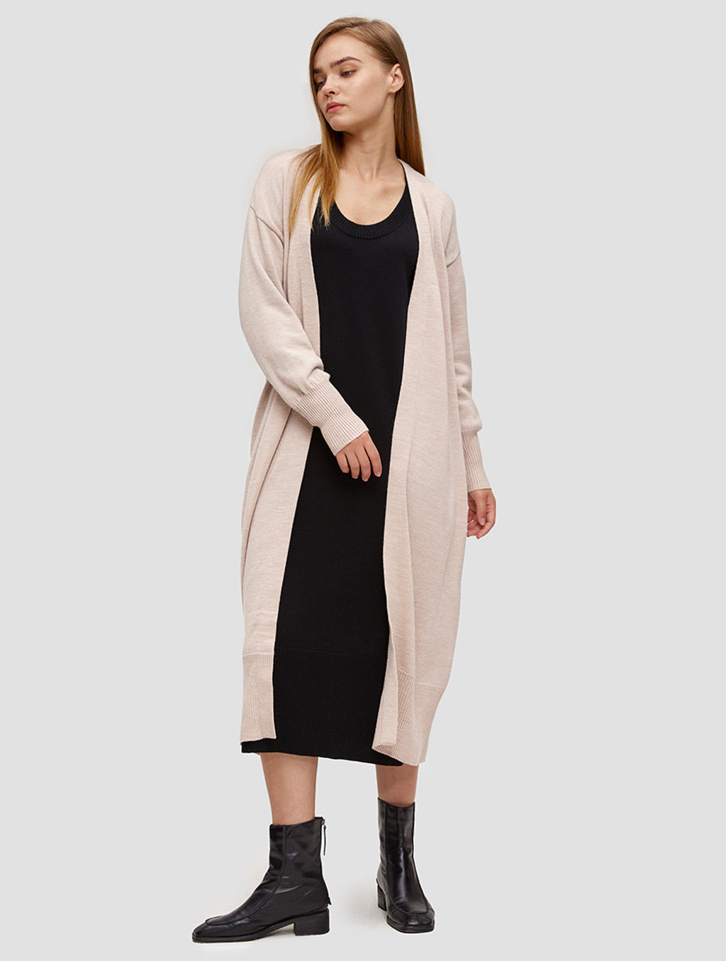 LAT Maxi Open-front Wool Cardigan