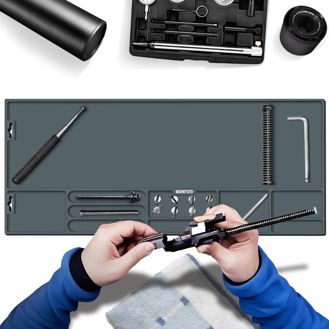 ??No Logo Version??XL Gun Cleaning Mat, Gun Mat with Magnetic, Anti-Slip Rubberized Gun Cleaning Mat, Protective Workbench Mat for All Gun Cleaning