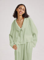 Statement Collar Cropped Pajama Top
