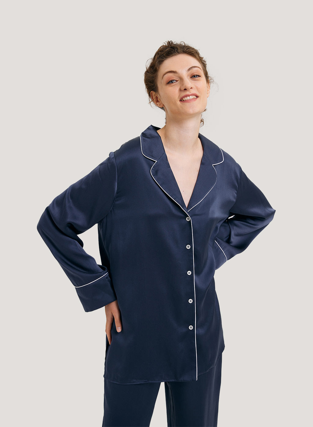 NAP Side Slits Silk Satin Pajama Top