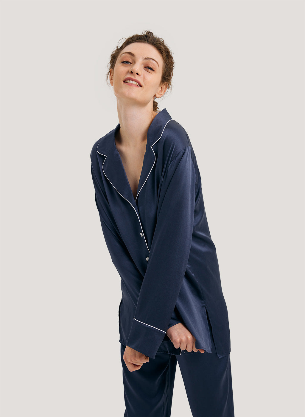 NAP Side Slits Silk Satin Pajama Top