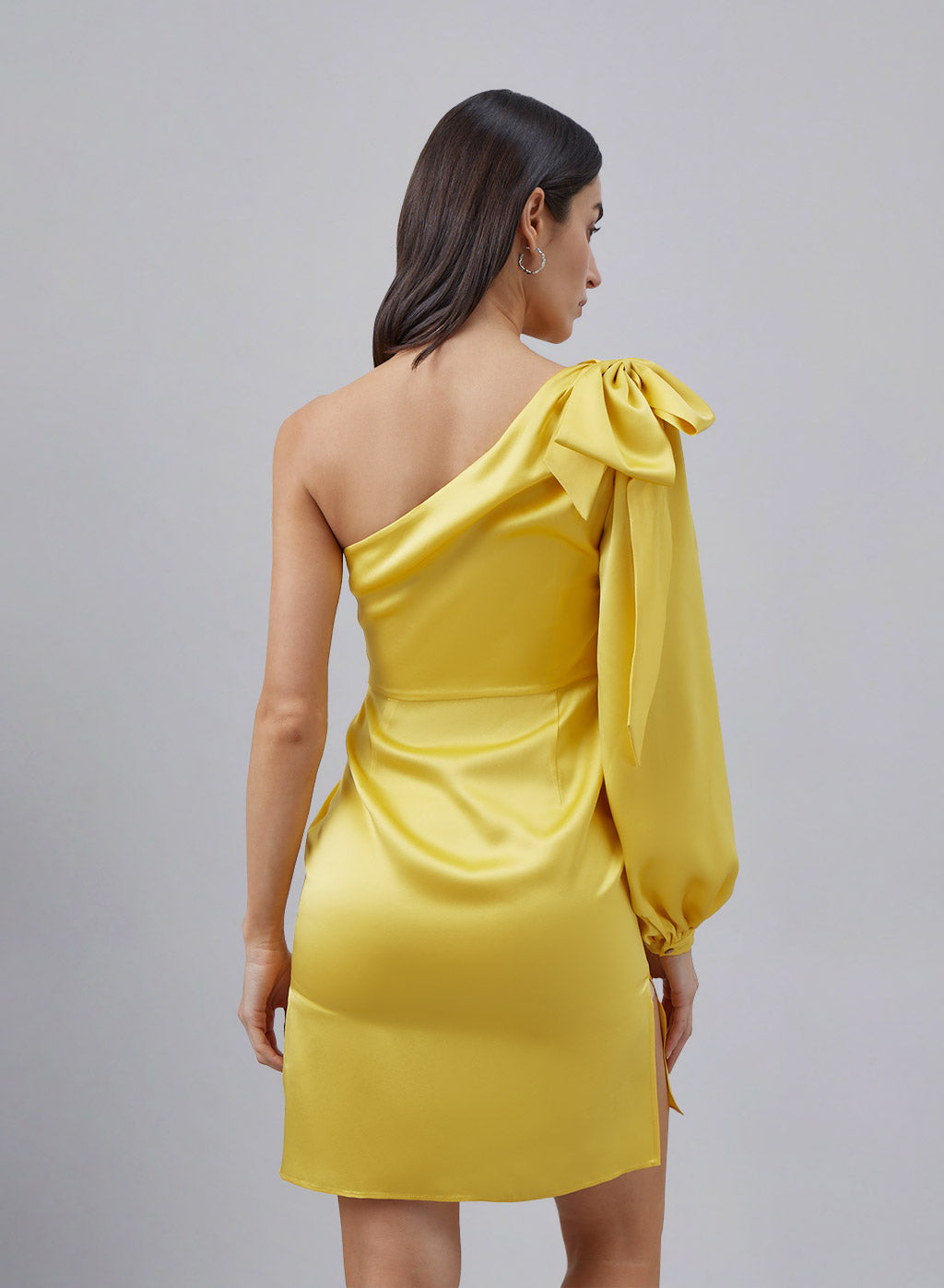 One-shoulder Bowknot Silk Midi Dress
