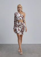 One Shoulder Cut-out Short Silk Dress