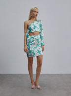 One Shoulder Cut-out Short Silk Dress