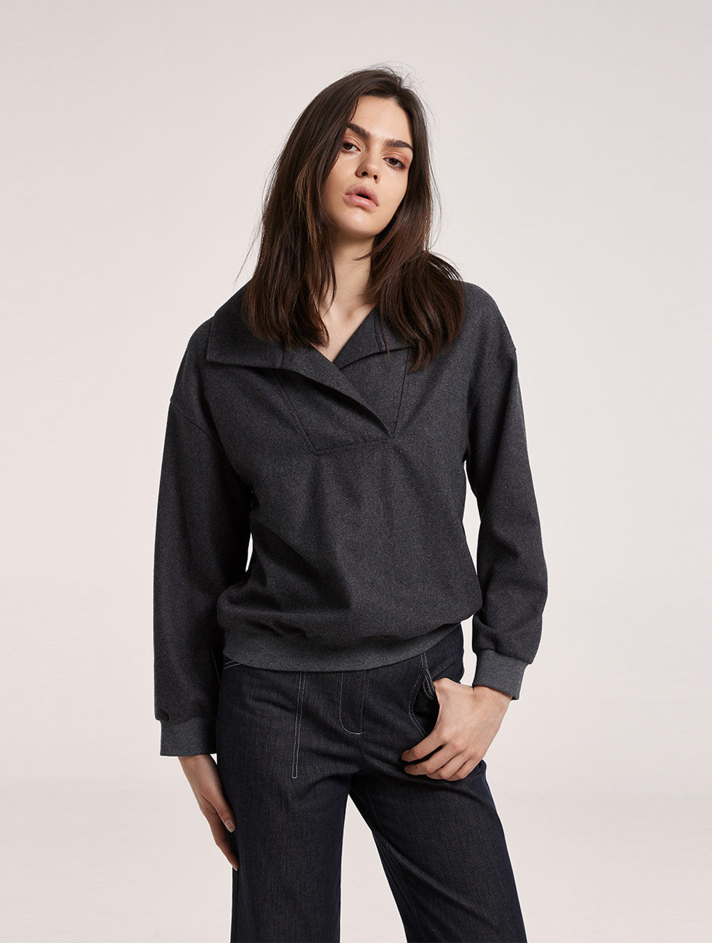 Open Collar Sweatshirt