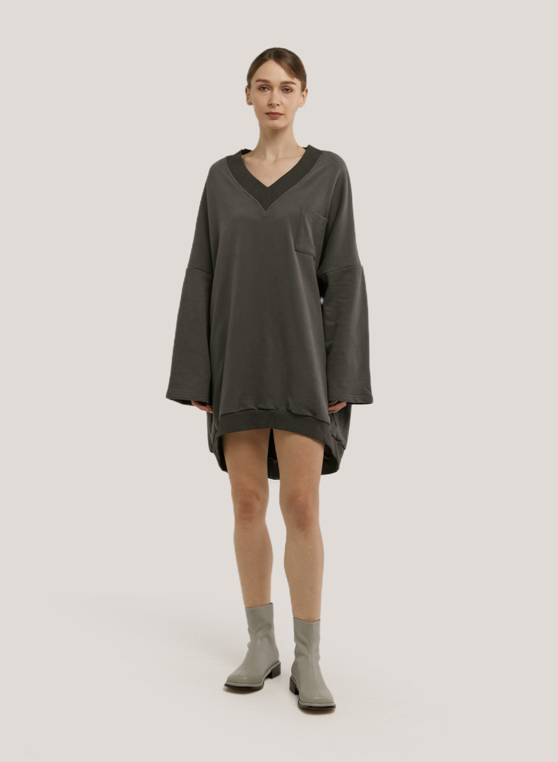 Oversized V-Neck Cotton Dress