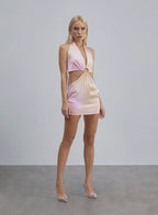 Purple Euphoria Halterneck Mini Silk Dress