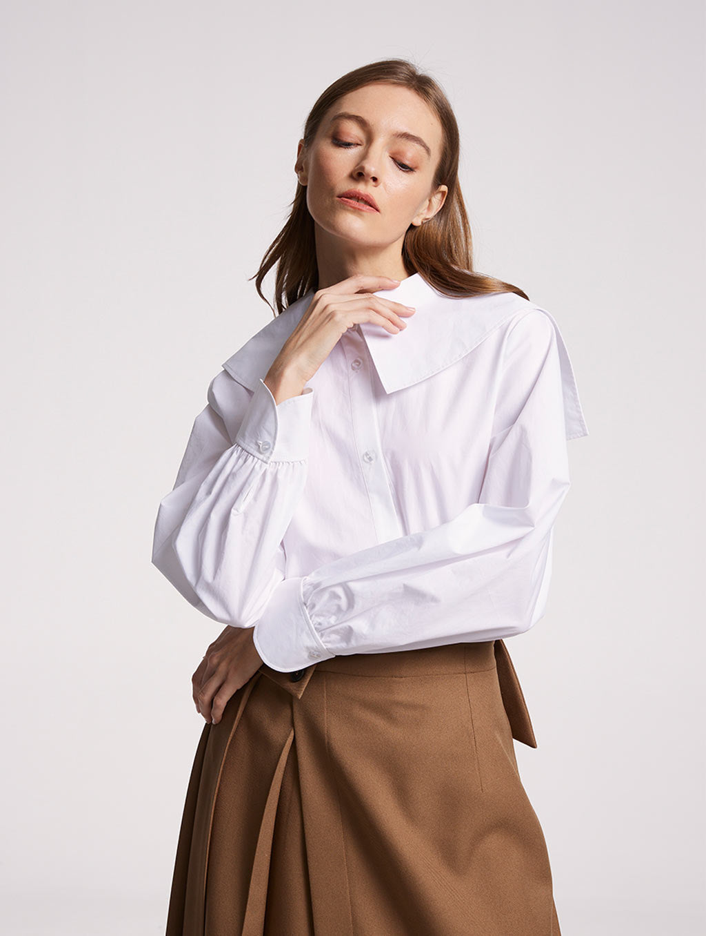 Sailor Collar Diagonal Cotton Shirt