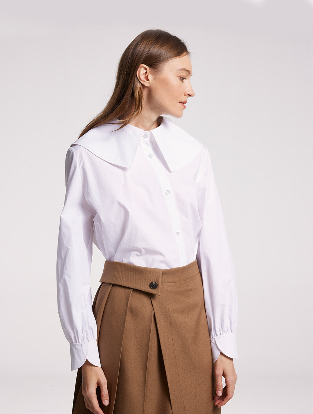 Sailor Collar Diagonal Cotton Shirt