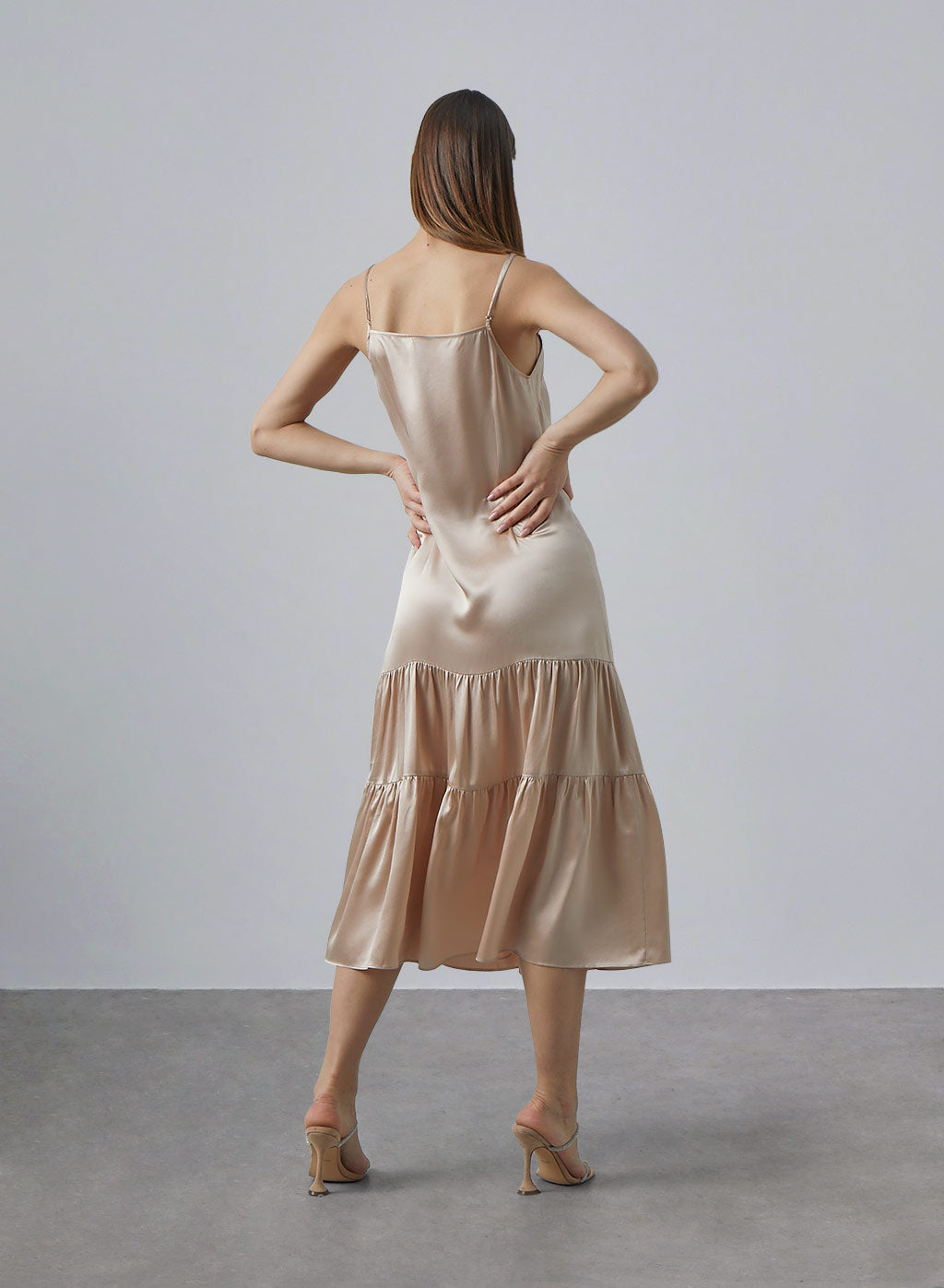 Segmented Tiered Silk Slip Dress
