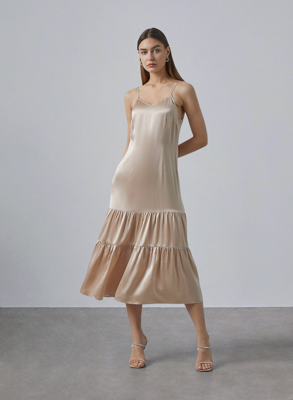 Segmented Tiered Silk Slip Dress