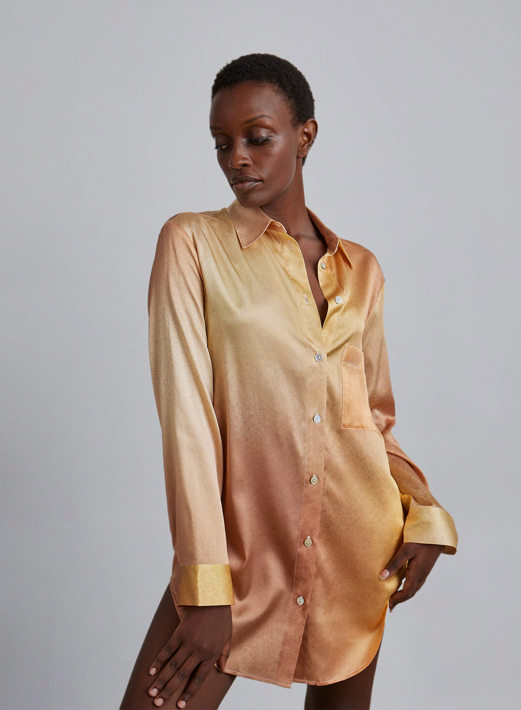 SILK Gold Gradient Oversized Boyfriend Silk Blouse