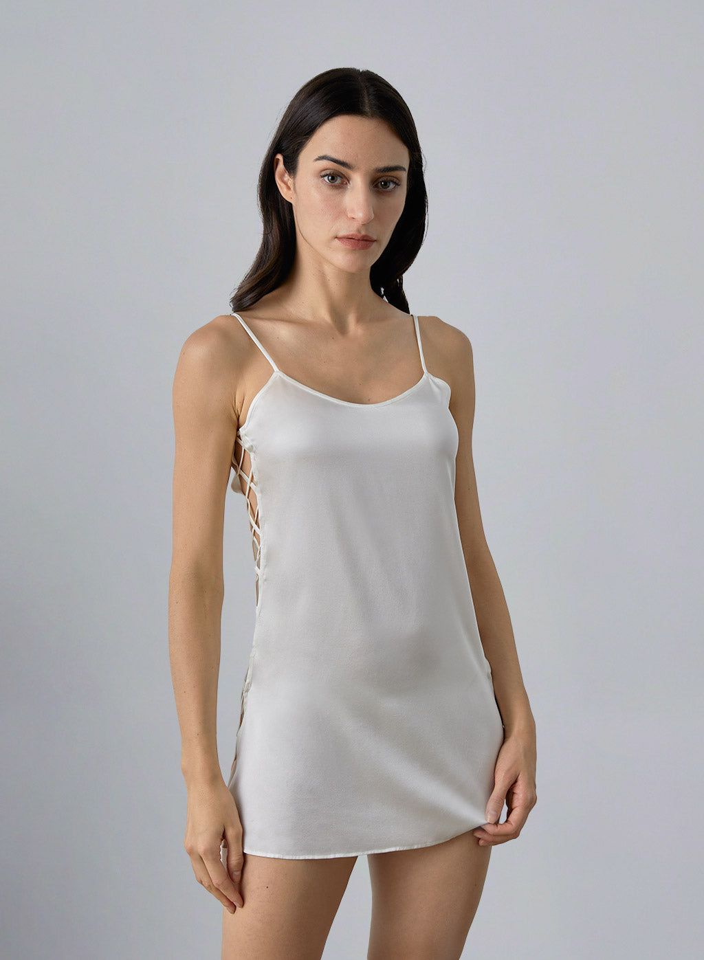 Flirty Side Cut Mini Slip Dress