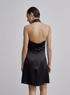Cross Halter A-Line Mini Silk Dress