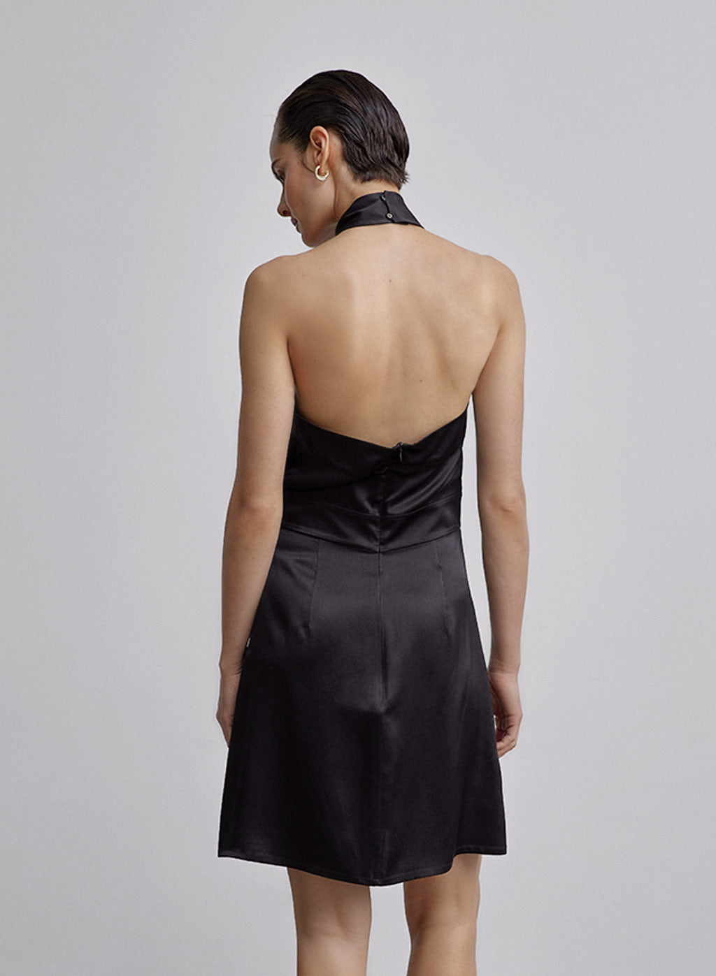 Cross Halter A-Line Mini Silk Dress
