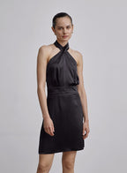 Cross Halter A-Line Mini Silk Dress
