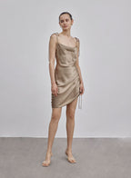 Ruched Single-Side Drawstring Bodycon Silk Dress
