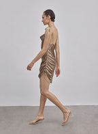 Ruched Single-Side Drawstring Bodycon Silk Dress