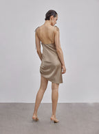 Ruched Single-Side Drawstring Bodycon Silk Dress
