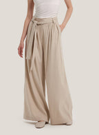 Striped Belted-Waist Linen Trousers