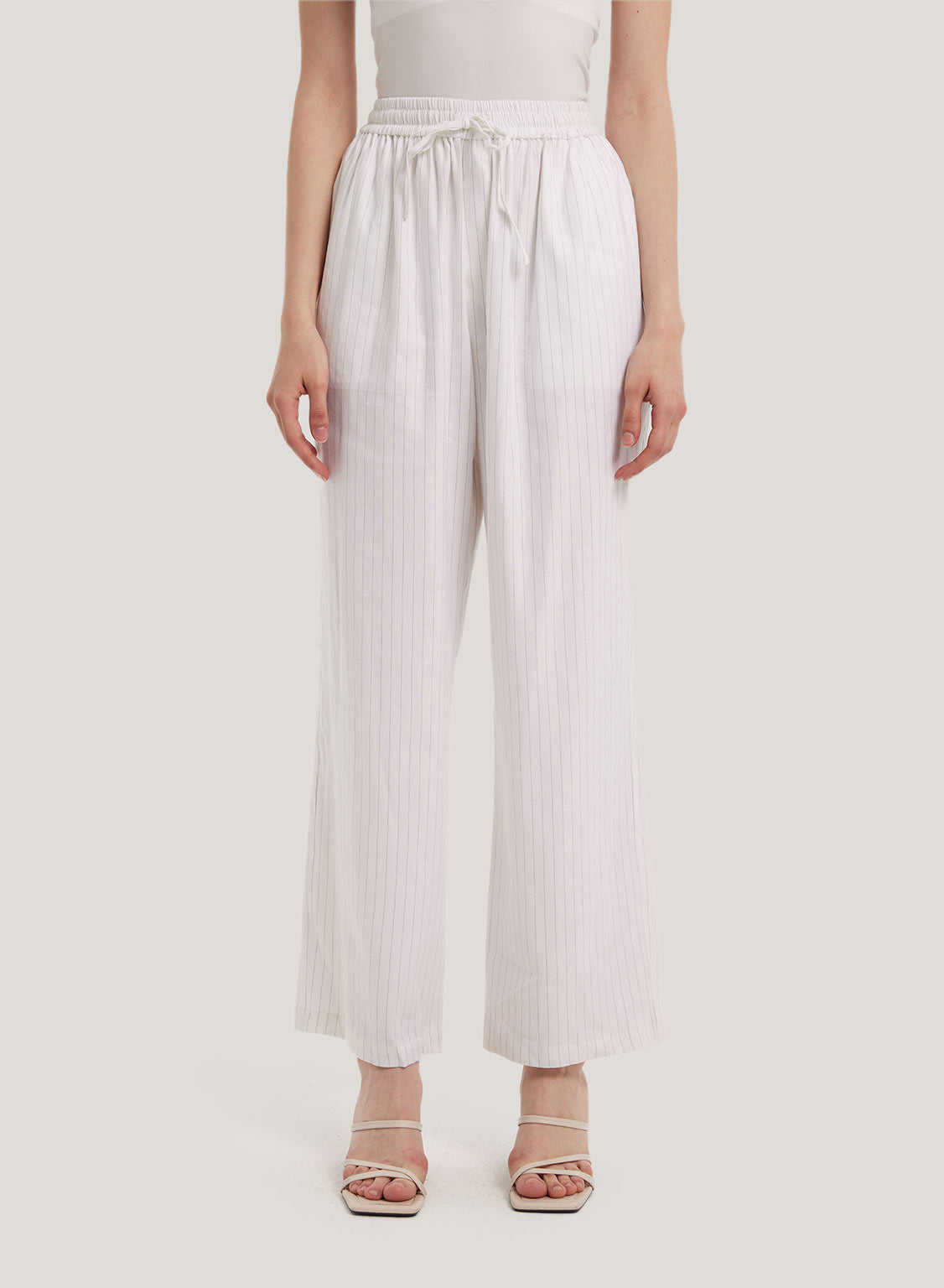 Striped Tailored Front Pleat Linen Pants