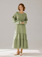 Crewneck Tiered Cotton Dress