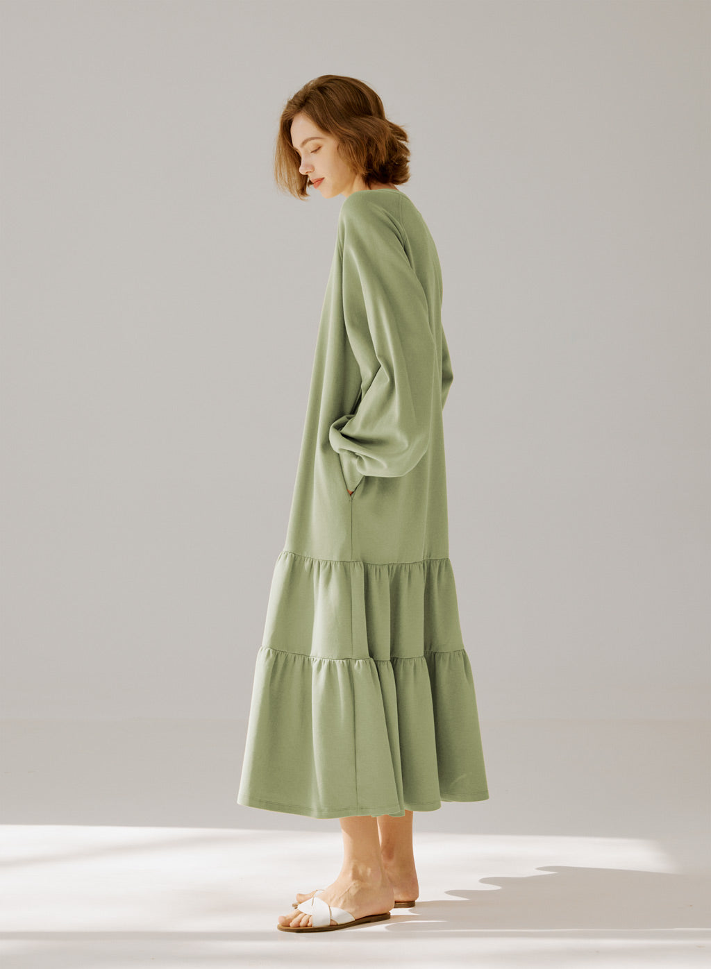 Crewneck Tiered Cotton Dress