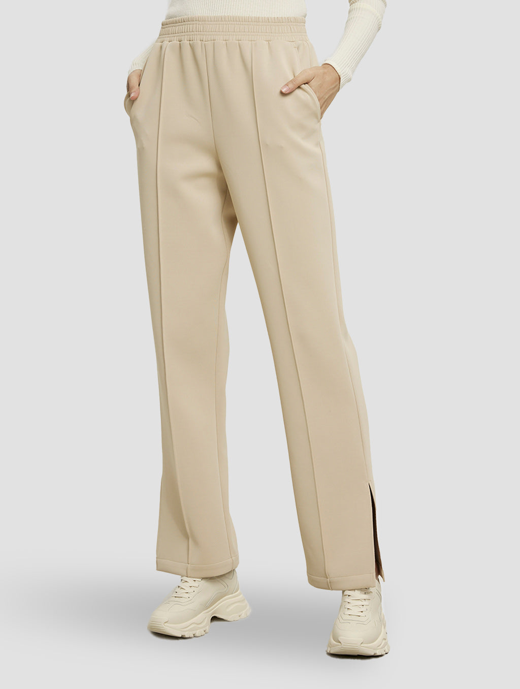 Trendy High Waist Side Slit Pants