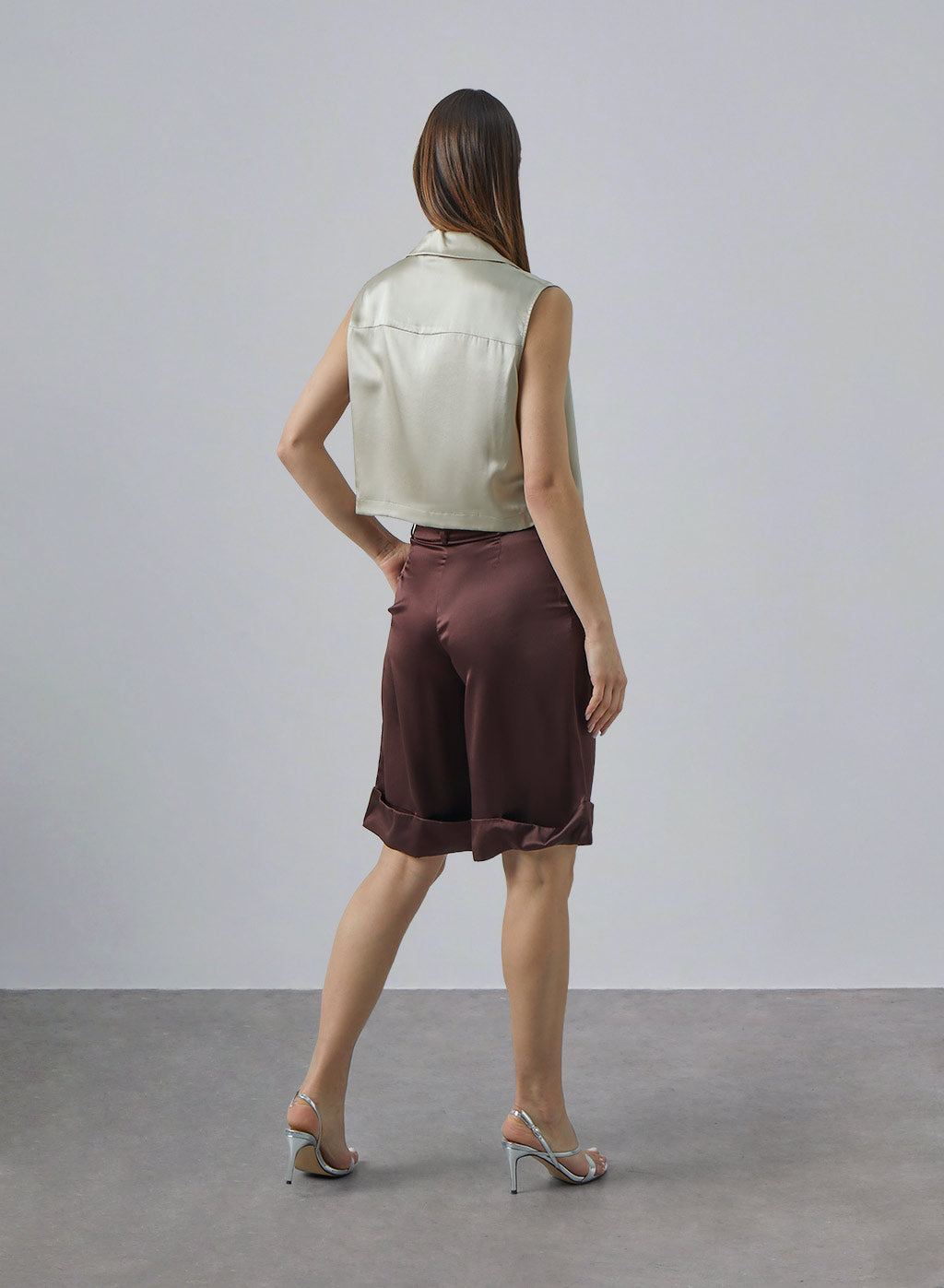 Turn-up Cuff Silk Bermuda Shorts