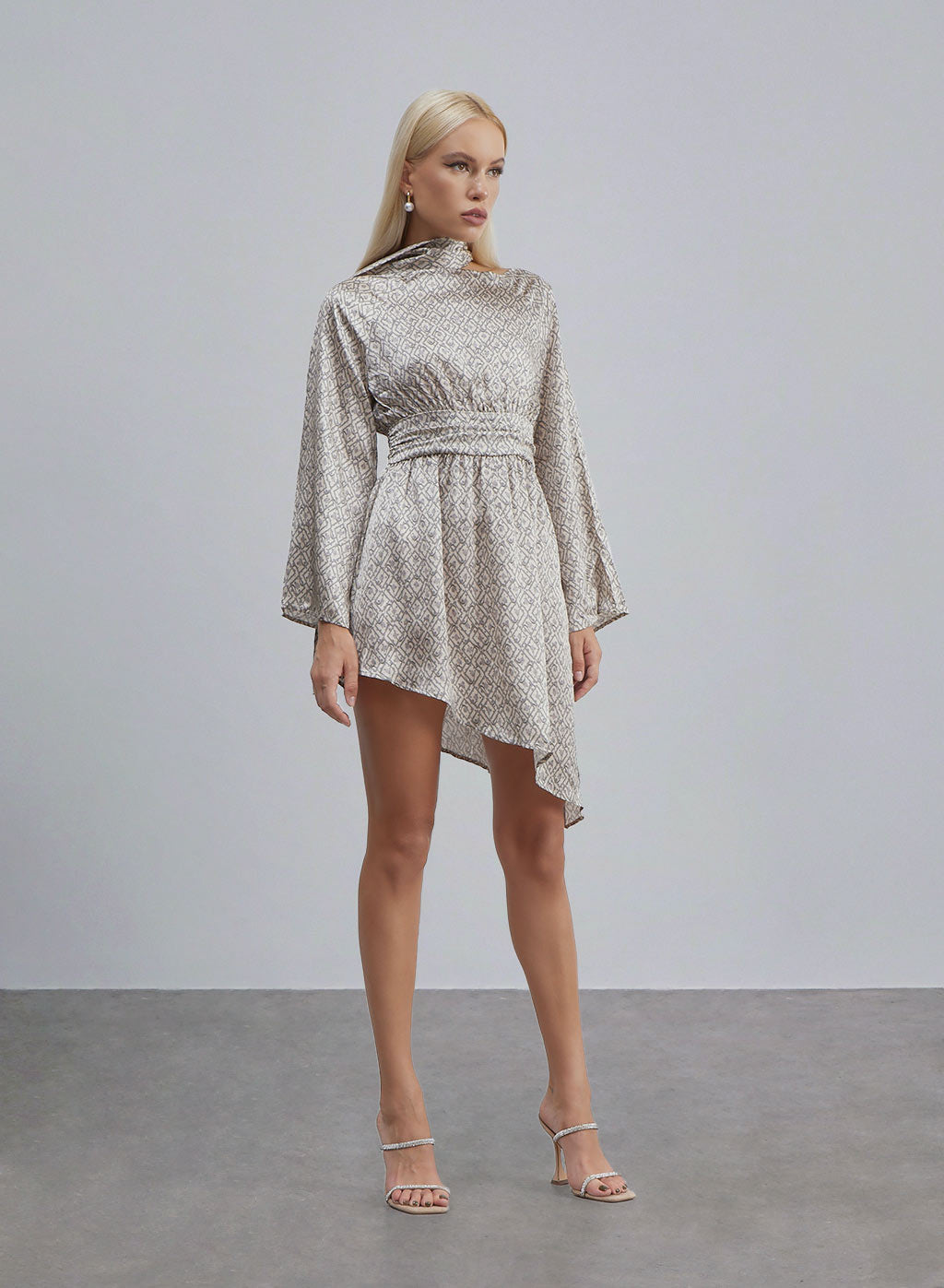 Twilly Scarf Long Sleeve Backless Silk Dress