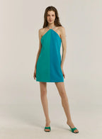 Two-Tone Patchwork Halter Mini Dress