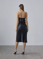 Under-chest Peplum Hem Silk Slip Dress