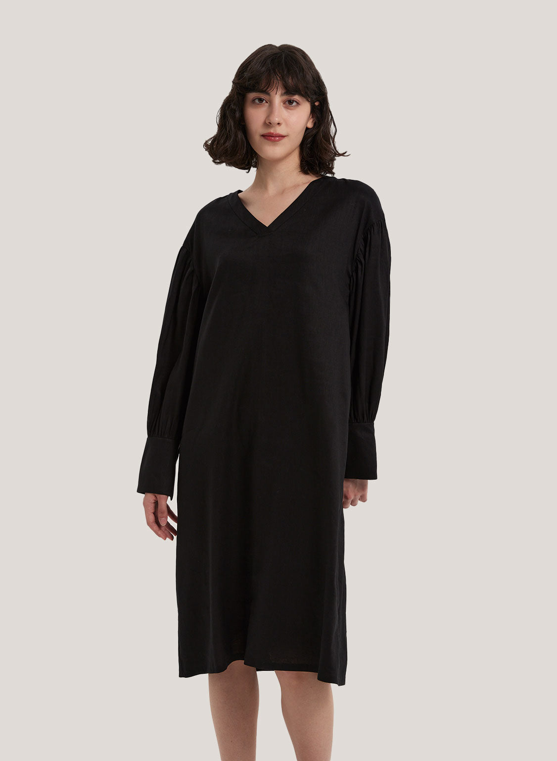 V-Neck Linen Shift Dress
