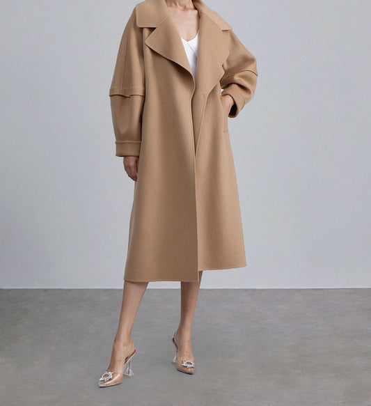 Wide Lapel Layered Sleeve Wool Coat — SILK MAISON