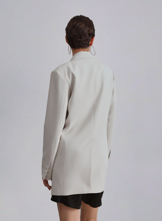 Woven Long Power Blazer — SILK MAISON