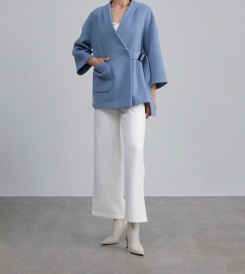 Wrap Buckle Belted Wool Coat — SILK MAISON