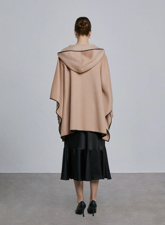 Zipped Batwing Wool Cape