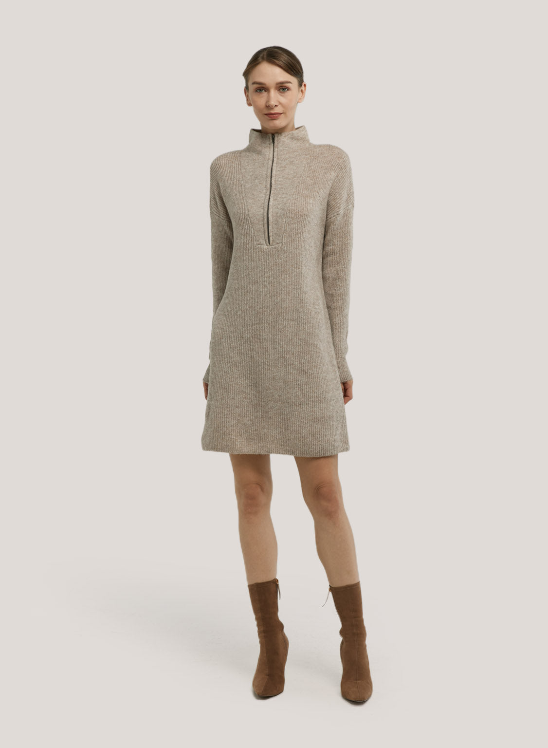 Zippered High-Neck Pullover Sweater